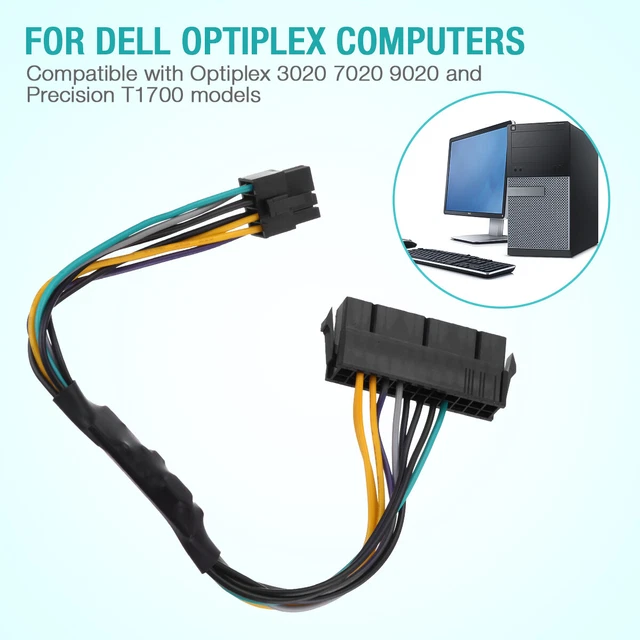 24PIN TO 8PIN 18AWG ATX Power Supply Adapter Cable for Dell Optiplex
