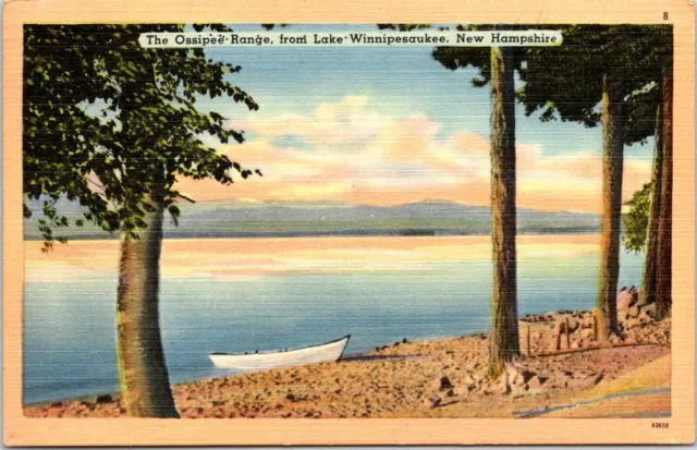 Postcard Ossipee Range Lake Winnipesaukee Boat New Hampshire B39