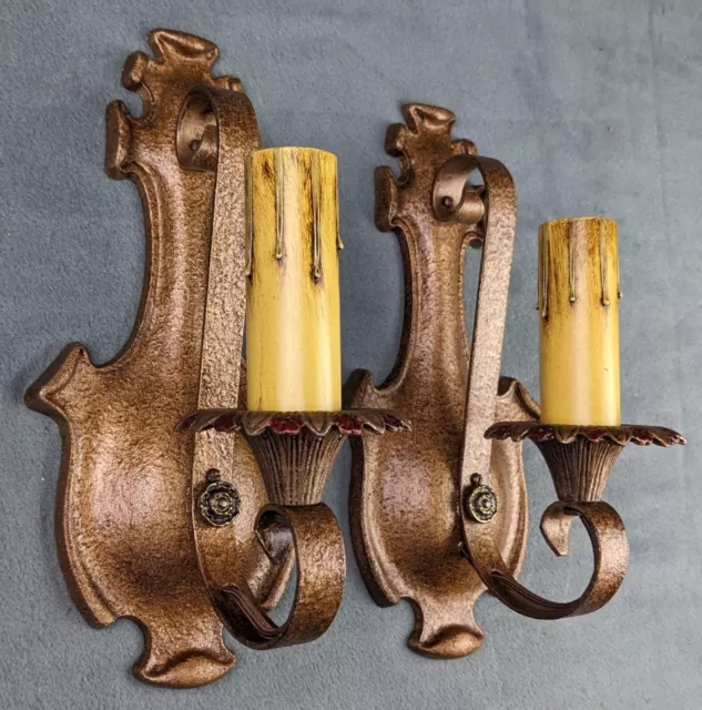 Antique 1920's Bronze Finished Cast Aluminum Sconces Pair, Restored and Rewired