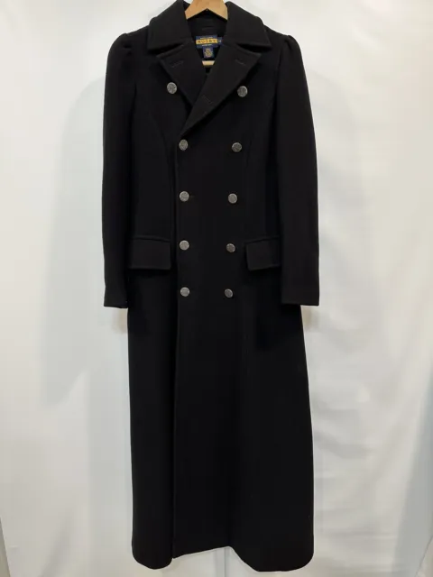 Rare Luxury 100% Wool Outer Ralph Lauren Rugby Women Long Dress Black Coat Sz 10