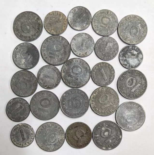 Bulk WWII coin lot of Two Dozen NAZI GERMANY German Zinc coins (#C3139) 2