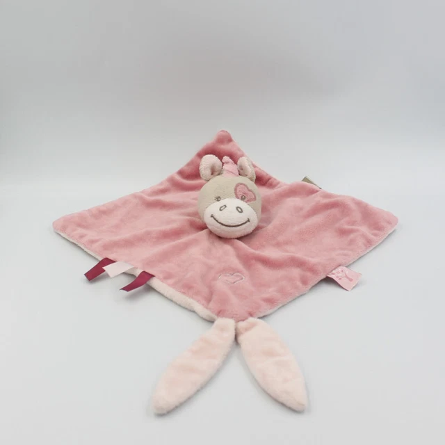 Doudou plat carré Jade la licorne beige marron rose NATTOU - 28365