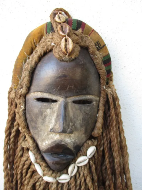 Vintage Tribal African Nicety Old Hand Carved Mask Hardness Wood Drawstring Hair 8