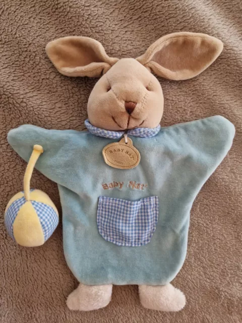 🩵 DOUDOU PLAT MARIONNETTE BABY NAT LAPIN Bleu Balle
