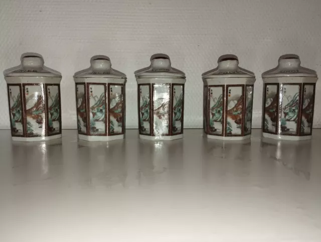 Lot de 5 petits pots à épices en céramique , décoration japonaise