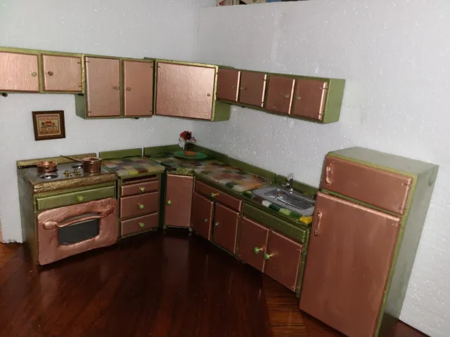 Artisan Dollhouse 1:12 8 Piece Kitchen Cabinet Set, Stove,  Sink And Fridge...