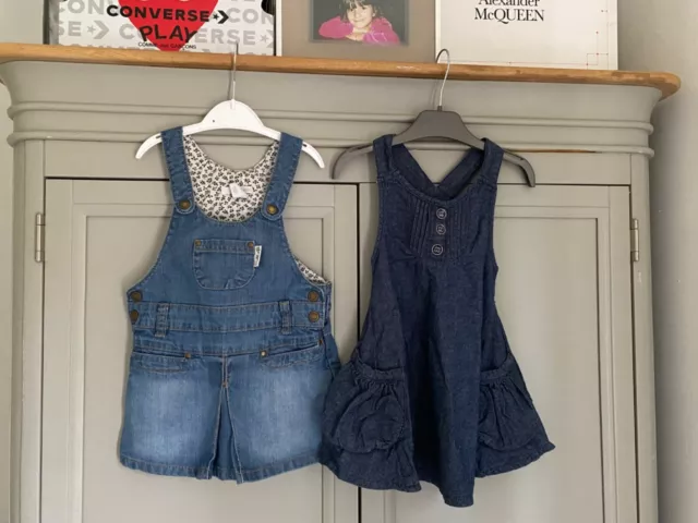 Pacchetto bambino abito in denim Pinafore bambina x2 età 9-12 mesi coppia abiti H&M Ditsy