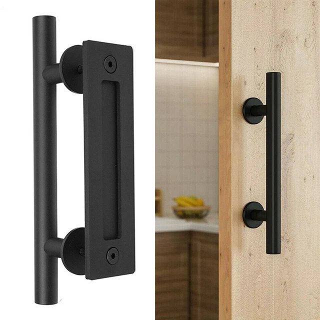 12" Black Sliding Barn Door Pull Flush Handle Gate Hardware Kit Set Heavy Duty