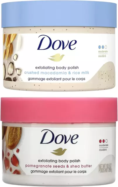 Dove Exfoliating Body Scrub Polish Crushed Macadamia & Rice Milk and Pomegranate