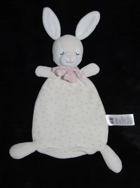 Doudou lapin plat  beige blanc H&M HM biche écharpe rose coeur yeux dormeurs