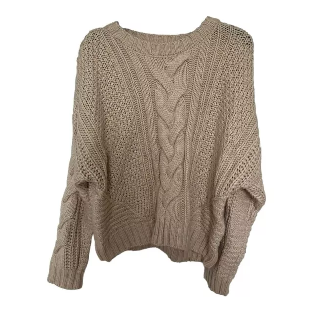 Forever 21  Women's Cable Knit Sweater Chunky Neutral Pullover Tan Size Large