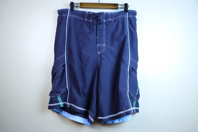 Speedo Shorts Men's Large Blue Board Swimming Drawn String Trunks Adult Lined