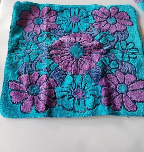 Purple Blue Floral Wash Cloth towel Callaway MCM Vintage 70s Retro 1970s