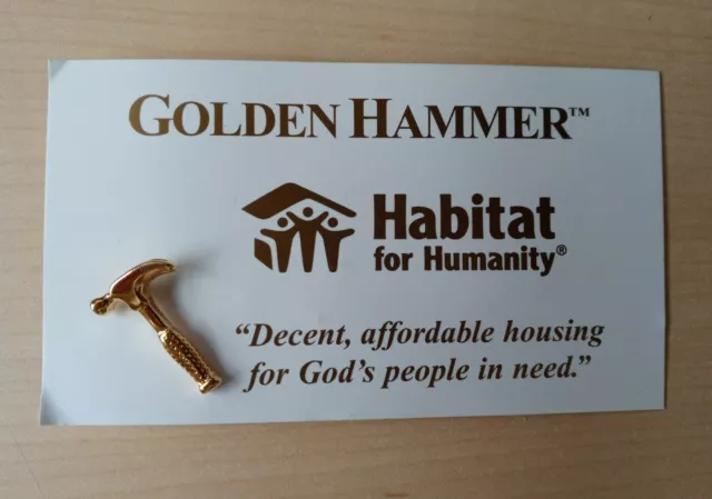 Habitat For Humanity Golden Hammer Gold Tone Lapel Pin Tie Tack Vintage Logo