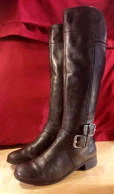 Nine West Vint. Amer. Women Vashiza Knee-High Riding Blk Leather Boots Sz 5.5M