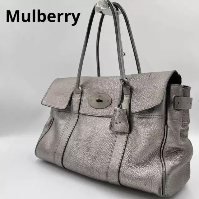 Mulberry Bayswater Grained Leather Silver Gray Classic Shoulder Bag From Japan