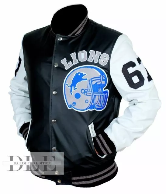 Beverly Hill Flic Detroit Lions Letterman Vintage Complet Homme Vrai Cuir Veste 3