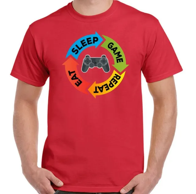 Eat Sleep Game Repeat Uomo Console T-shirt da gioco divertente controller PS4 XBox 11