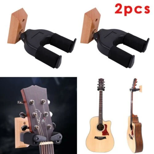 2 x Guitar Ukulele Bass Short Slotted Hook Hanger Holder Wall Mount Stand Rack
