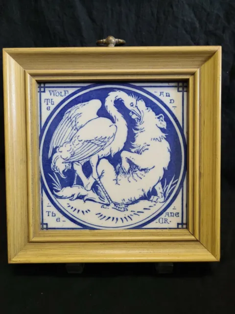 Antique 6" X 6" Tile Aesop Fable Minton's China Works Thomas Allen Wolf.& Crane