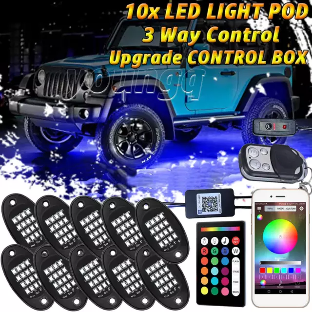 10 Pod RGB LED Rock Light Kit Underbody Neon Accent Bluetooth App Music Control