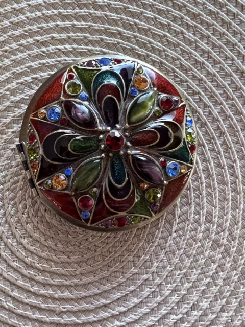 TWO'S COMPANY Rhinestone Cloisonné Mirrored Compact