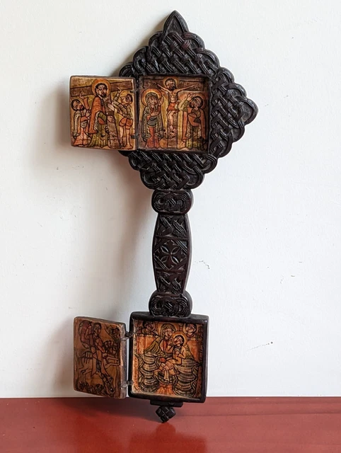 ANTIQUE ETHIOPIAN ORTHODOX Coptic Wood Intricate Design Processional ...