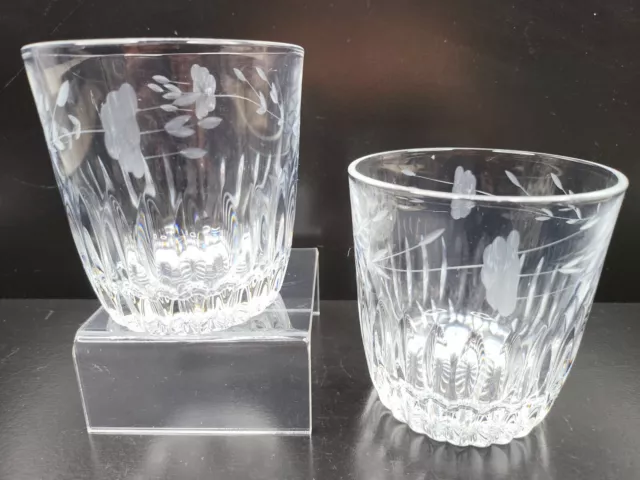 2 Princess House Heritage 10 Oz Old Fashioned 3.5" Floral Etched Cut Glasses Set