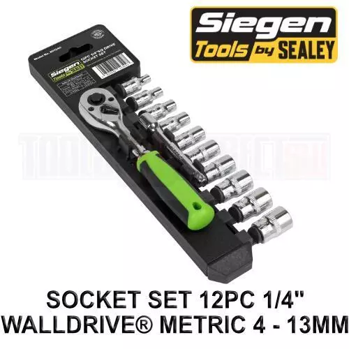 Siegen by Sealey 1/4" Sq Drive Socket Set 12pc 6pt WallDrive Metric 4 - 13mm