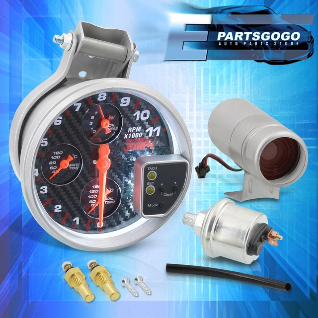 For Subaru 5" Carbon 4IN1 11K RPM Tachometer Oil Pressure &Water/Oil Temp Gauges 3