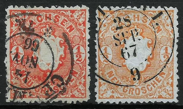 Sachsen 1863 . MiNr.15a / 15c . 1/2 Neugroschen . BPP geprüft . einwandfrei!