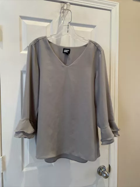 Lands End Womens 14 Shirt Top Blouse Gray Pullover V Neck 3/4 Bell Sleeve