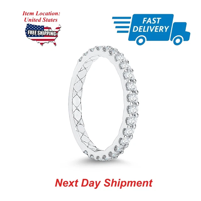 Gift 1CT Round Cubic Zirconia Eternity Wedding Band Ring In 925 Silver Size 6