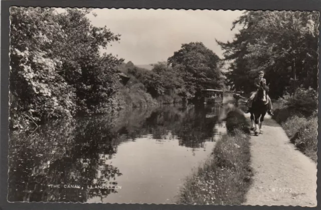 Postcard Llangollen Wales view of The Canal boat horse drawn on towpath RP