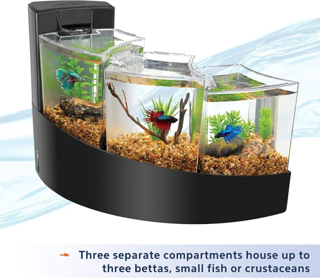 BETTA FALLS Aquarium 3 SECTION Fish Shrimp Tank With Quiet Flow Filter Waterfall