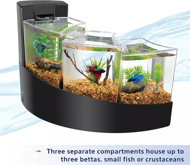BETTA FALLS Aquarium 3 SECTION Fish Shrimp Tank With Quiet Flow Filter Waterfall