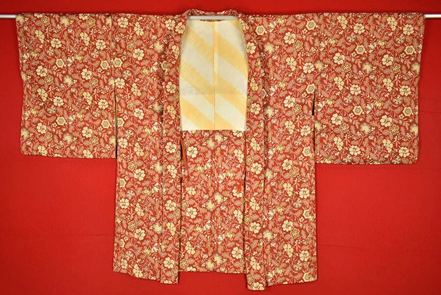 Vintage Japanese Kimono Silk Antique BORO HAORI Kusakizome Woven/B527/635
