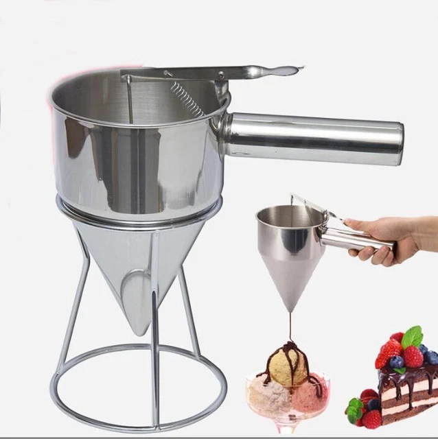 Conical Funnel Cone Batter Dispenser Hopper Separator w/ Shelf SS Kitchen Tool