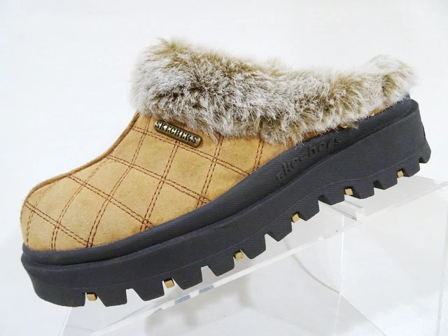 8.5 Vtg 90s Y2K Skechers Jammers Quilted Suede Faux Fur Chunky Club Bratz Mules