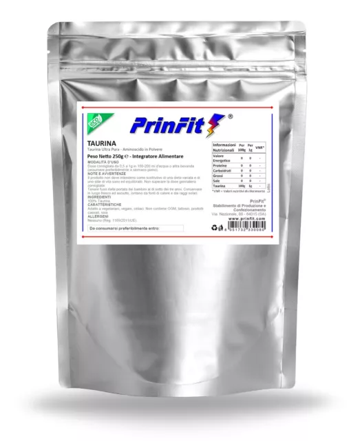 250 g - Taurina in Polvere Purissima - Taurine Powder Aminoacidi Focus - PrinFit