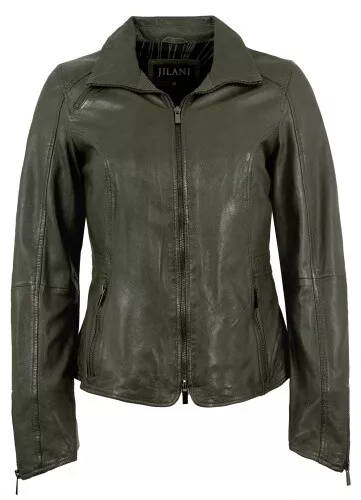 Jilani - Damen Echtleder Lederjacke Lammnappa olive