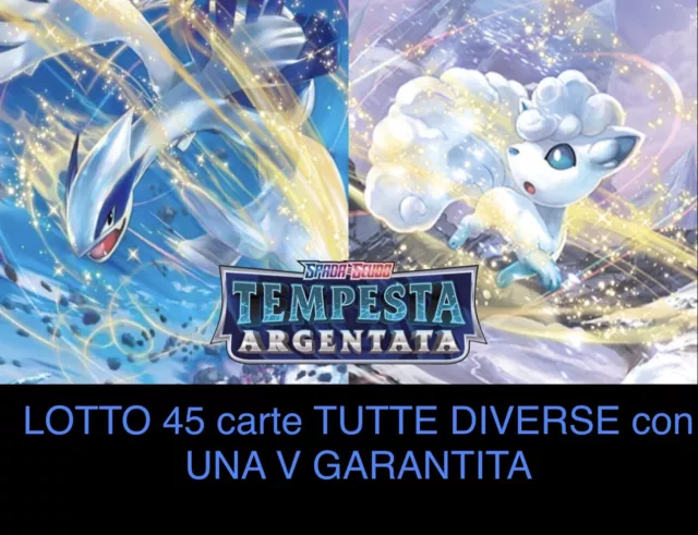 LOTTO 45 CARTE Pokèmon TEMPESTA ARGENTATA tutte Diverse:1V, 1RARA,2Holo,2Reverse