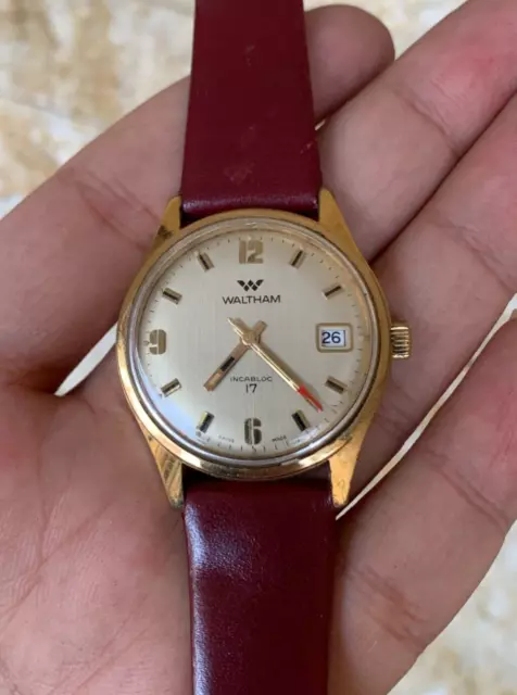 Rare 1950'S Vintage Waltham Watch Manual Wind 17 Jewels Gold Plated 35Mm Gents