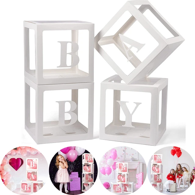 Baby Boxes with 4 Set of Letters Clear Blocks for Decorations Birthday Party