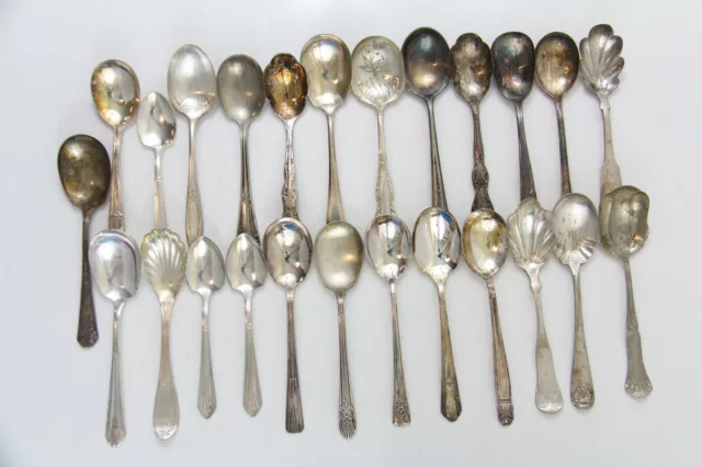 25x SUGAR SHELL SPOON FLATWARE SILVERPLATE LOT VINTAGE CRAFT REUSE REPURPOSE