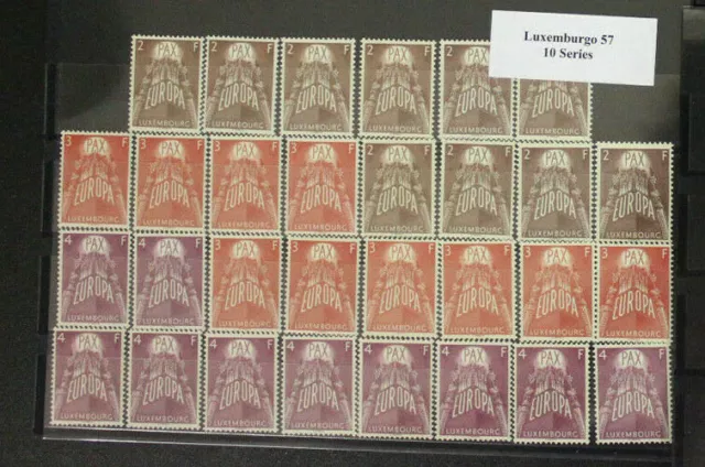 1957 Luxemburg; 10 Serien Europa, postfrisch/MNH, MiNr. 572/74, ME 1200,-