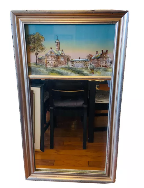 *VINTAGE* Harvard University Eglomise Reverse Picture/Mirror Antique; 14"x25"