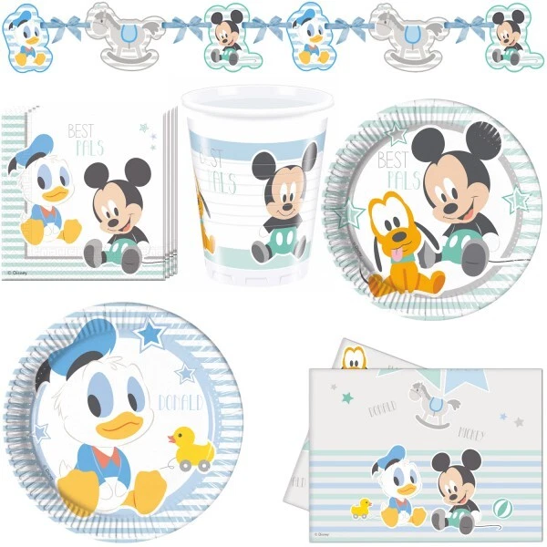 Lot De 96 Assiettes Fête Bleu Dessin Animé PARTY GO - Anniversaire Enfant, Mariage, Douche Bébé