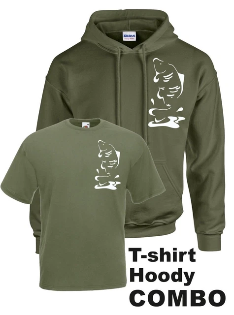CARP FISHING CLOTHING Hoody T Shirt Combo. Leaping Carp In