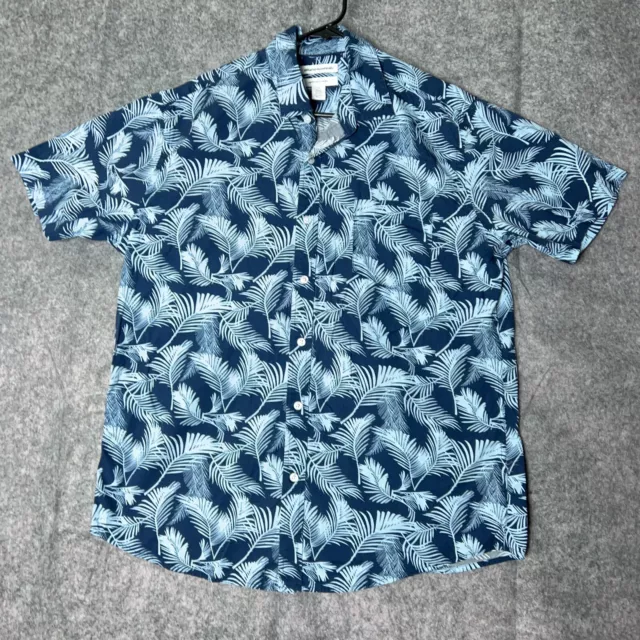 Amazon Mens Button Down Shirt Large Blue Hawaiian Short Sleeve Casual Cotton Top